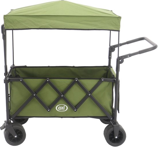 AXI SB221 Zusammenklappbarer Handwagen mit Dach – Grün – Mit Zugstange, Bremsen und Schutzhülle – 100 kg Tragkraft – Leicht zu transportieren – Metall