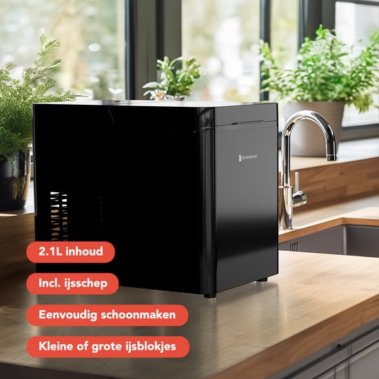 KitchenBrothers - 2.1L - Eiswürfelbereiter - 15kg/24 Stunden - Tragbar - Eiswürfelbereiter - Selbstreinigungsfunktion - Schwarz