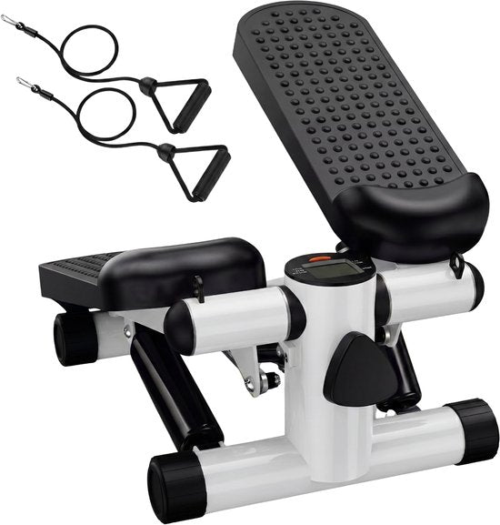 Fitby Stepper – Stepper-Fitnessgerät – Mini-Stepper – Heimtrainer – Display – Mit Widerstandsbändern – Weiß
