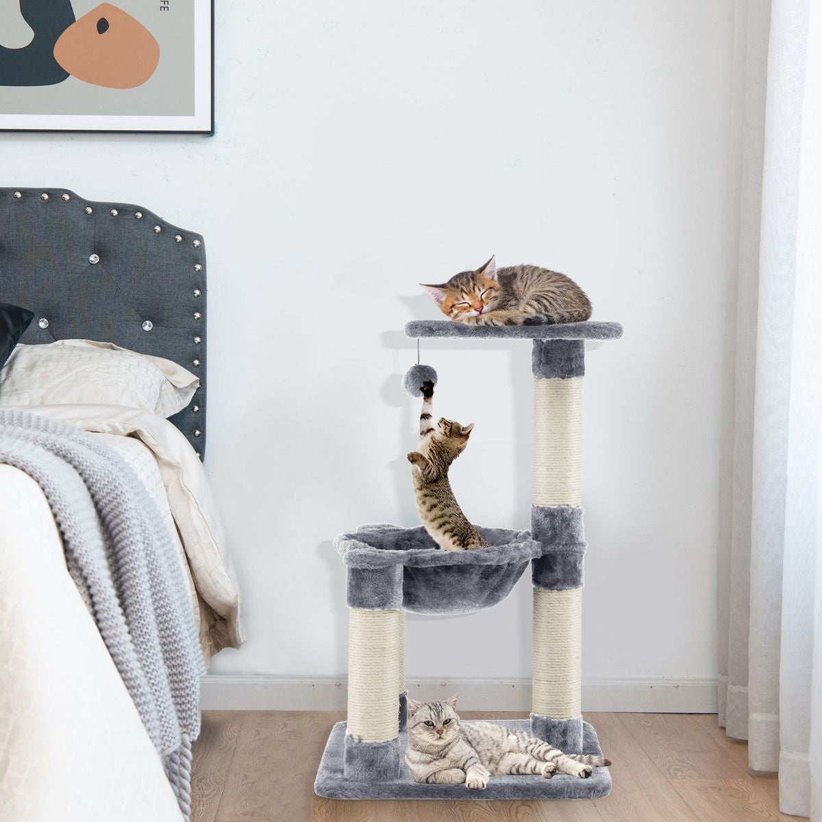 Coast Multi -Storey Scratching Post Soft Wrapped Kratzbaum mit einer gemütlichen Hängematte grau