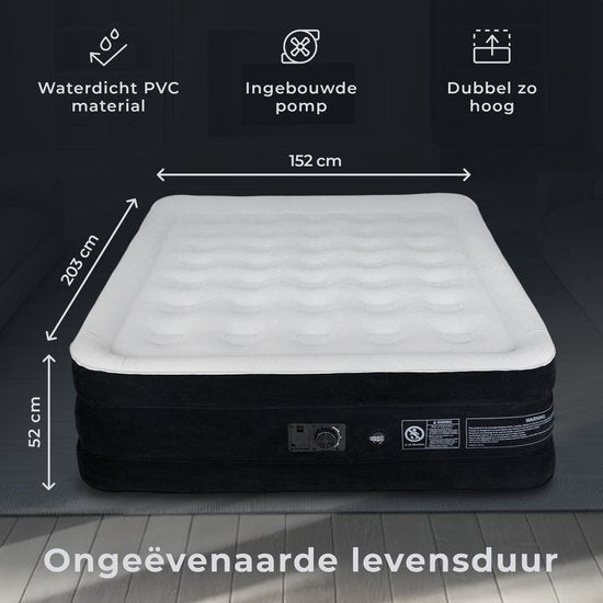 FLOAT VersaVento - 2-Personen-Luftbett mit eingebauter elektrischer Pumpe - < 3 Minuten schnelles Aufblasen - Inklusive 2 Klettverschlusstaschen, Tragetasche und Reparaturset - 152 x 203 x 52 cm - Selbstaufblasend - Zwei Personen - Queen