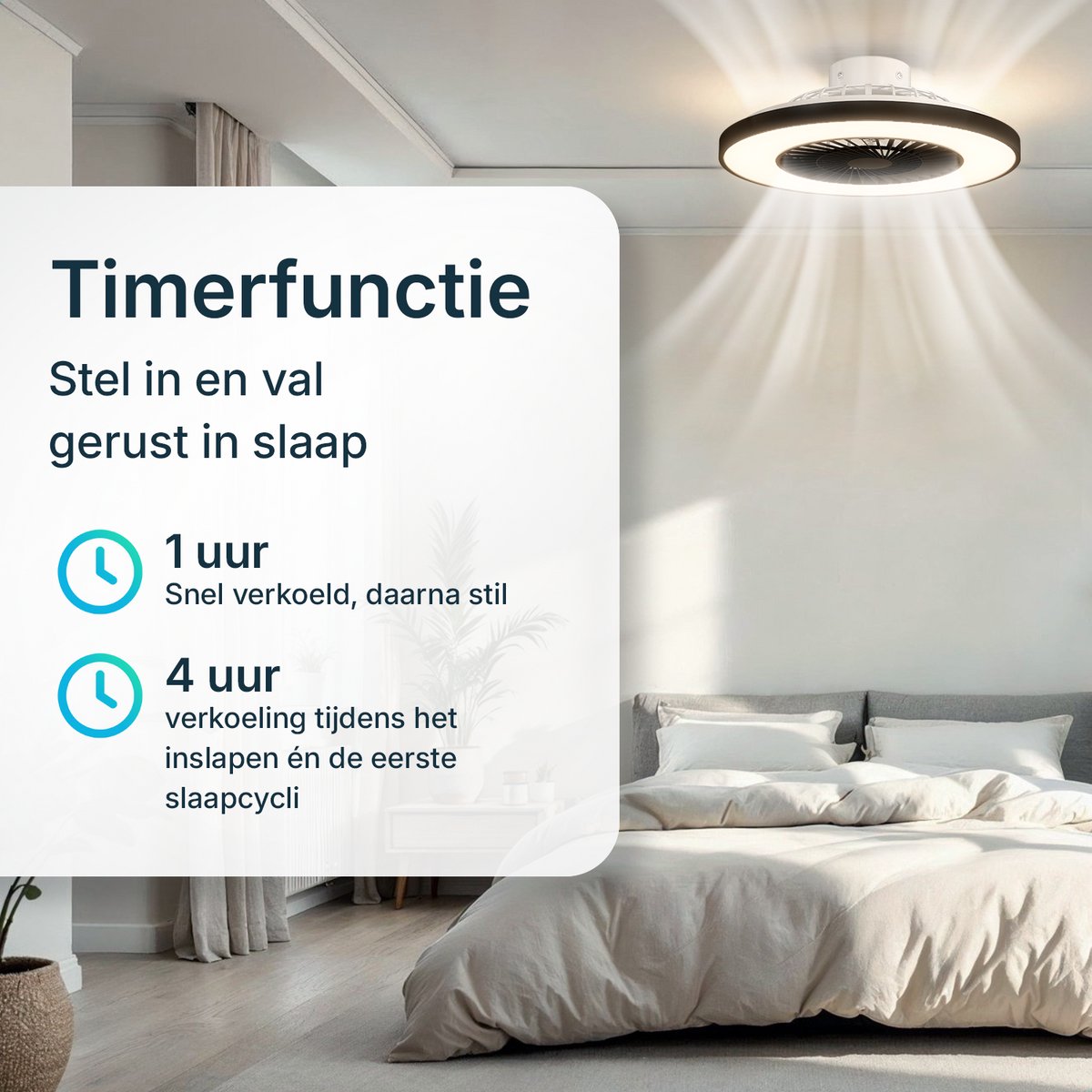 Flowsense Deckenventilator mit LED-Beleuchtung 60 cm - Schwarz - Leise & Energieeffizient - 6 Geschwindigkeiten - Fernbedienung & App-Steuerung