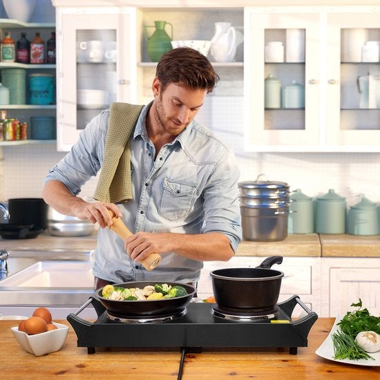 KitchenBrothers Elektrokochfeld - 2 Brenner - 2500W - Schwarz