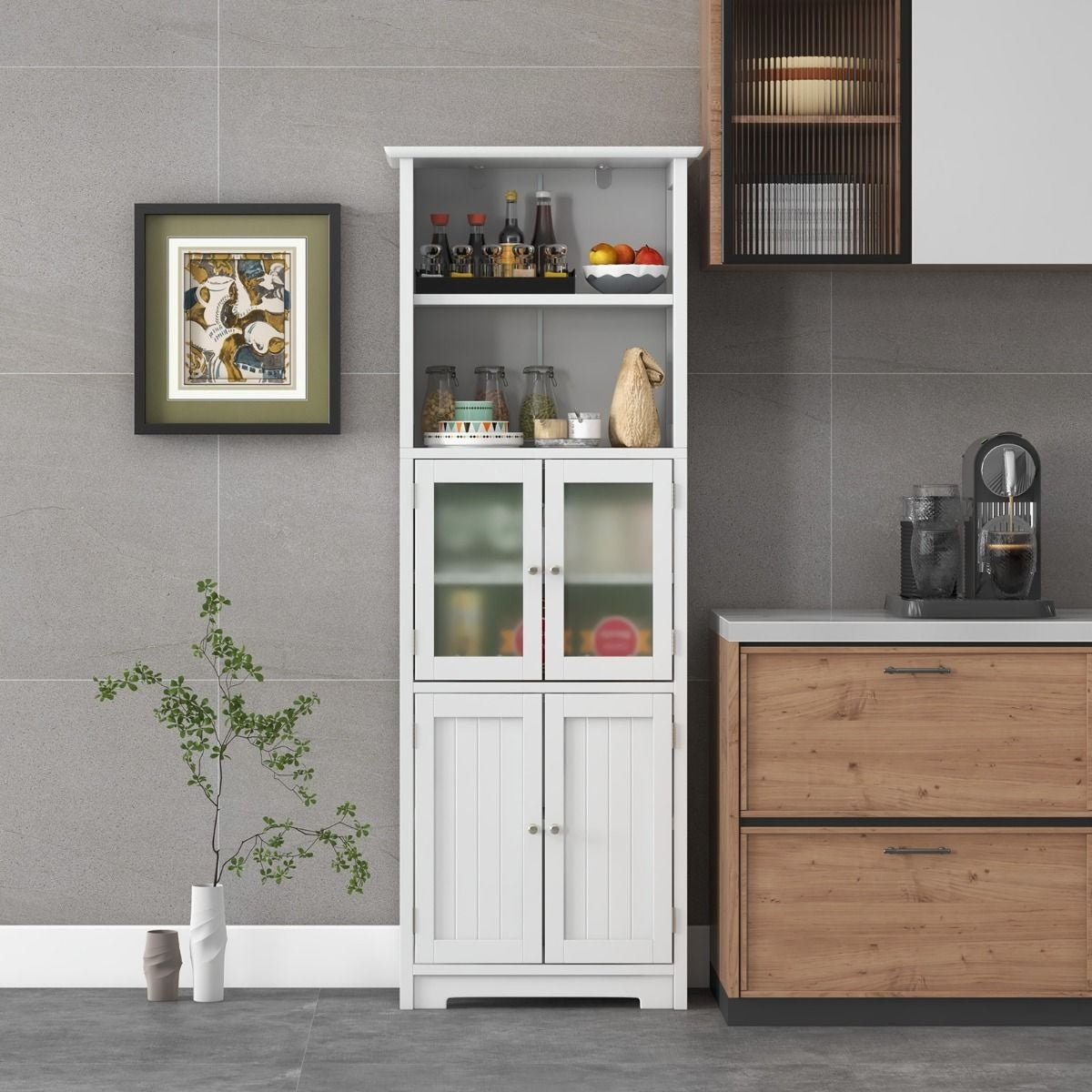 Coast Badezimmerschrank - MDF mit Glas - 60 x 30 x 163 cm - Weiß