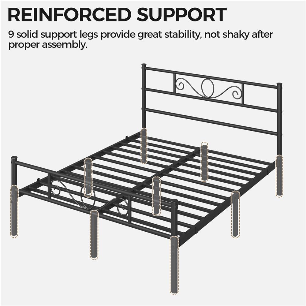 Yaheetech Metallbettgestell – Schwarz – 207 x 162 x 89 cm – Doppelbett, Matratze 160 x 200 cm