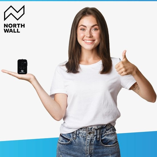 Northwall Universal World Plug mit 2 Schnelllade-USB-Anschlüssen - Internationaler Reisestecker für 150+ Länder - England, Amerika, Südafrika, USA, Italien, Großbritannien, Australien, Indien, ...