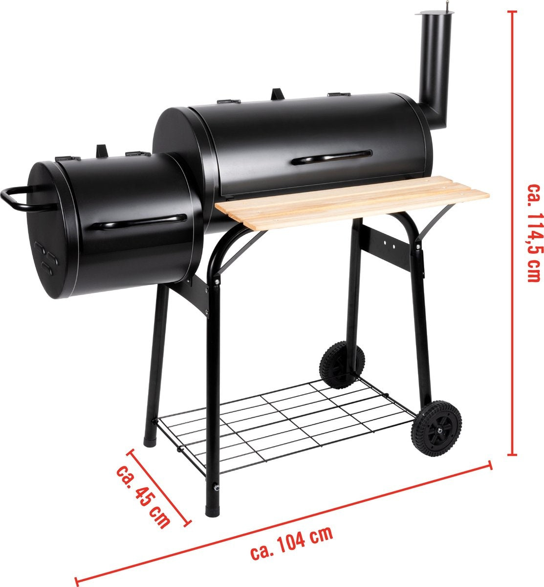 BBQ Collection Holzkohlegrill - 2-in-1 Smoker BBQ - 104 x 58 x 114 cm - Schwarz