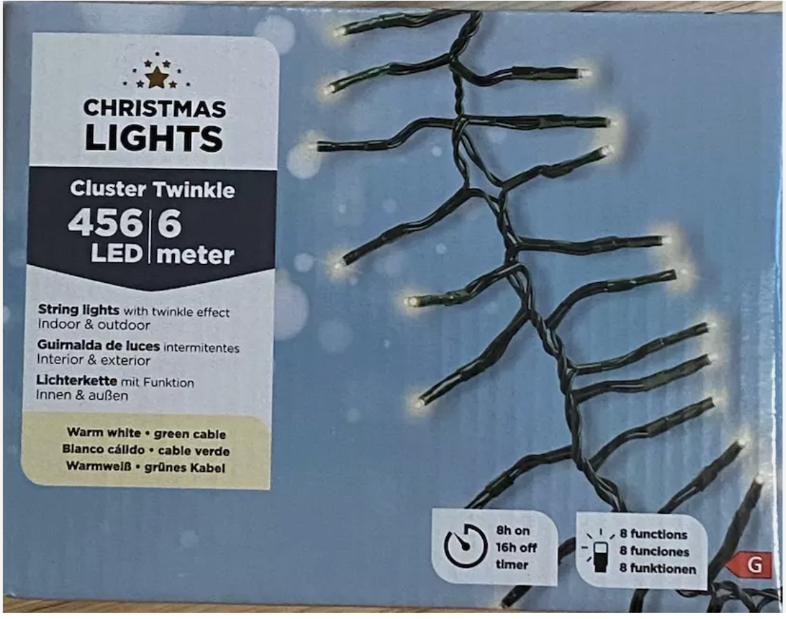 Lumineo - LED-Cluster-Weihnachtsbeleuchtung - 8 Lichtebenen & Twinkle - 6 Meter (456 LEDs) - Kunststoff - Warmweiß