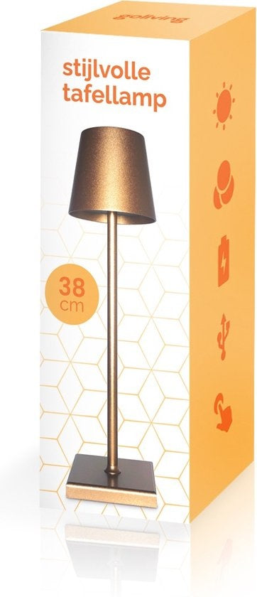 Goliving Tischlampe Wiederaufladbar - Kabellos und dimmbar - Moderne Touch-Lampe - Nachtlampe für das Schlafzimmer - 38 cm - Gold