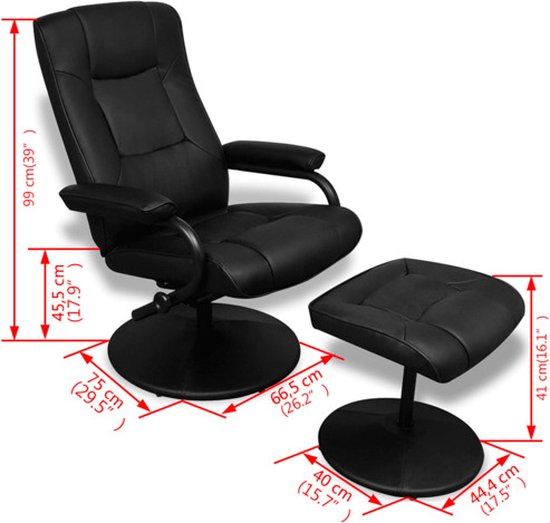 vidaXL – TV-Sessel – mit – Fußhocker – Kunstleder – schwarz