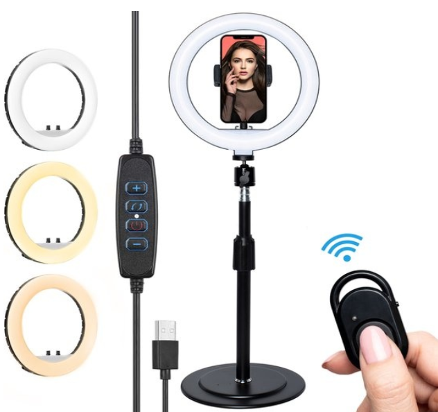 LURKÂ® Ringlampen-Set 8-Zoll-LED - Verstellbares Stativ - Fernbedienung - Geeignet für Smartphone