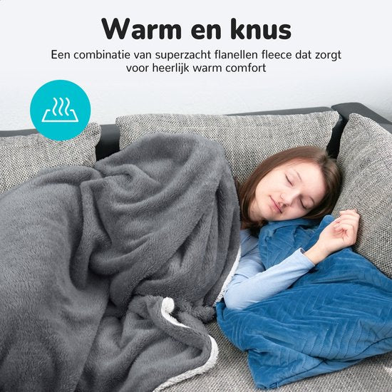 Bloomfold - Heizdecke - 180 x 160 cm - waschbar - 2 Personen - 9 Stufen - Mit Timer - Flanell- Grau