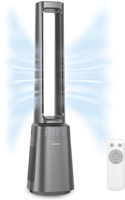 Auronic blattloser Turmventilator mit Luftreiniger – H13 HEPA – 10 Windstufen – Grau
