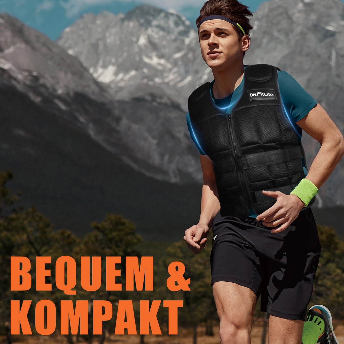 DH FitLife Verstellbare Gewichtsweste – 1 bis 20 kg – 38 herausnehmbare Gewichtsblöcke – 48 x 62 cm – Schwarz