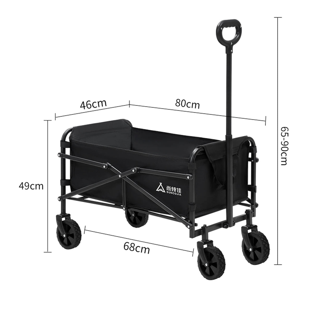 SUNCOJIA Zusammenklappbarer Handwagen mit Rädern, schwarz, 80 x 46 cm