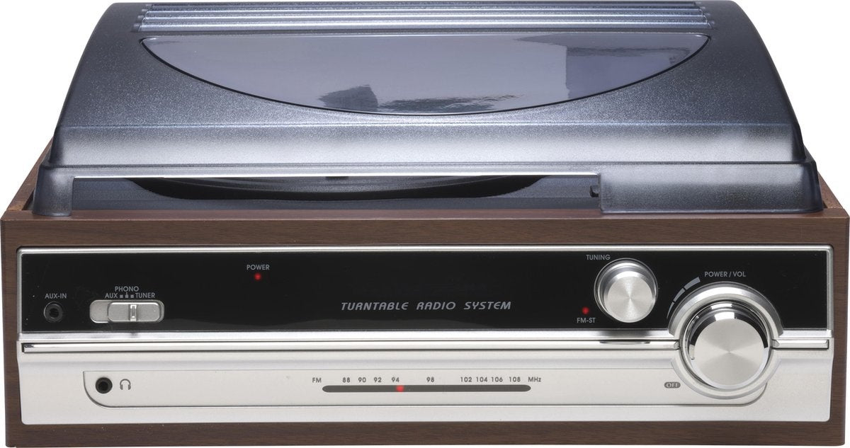 Denver Retro-Schallplattenspieler - Integrierte Lautsprecher - FM-Radio - Auto-Stopp-Funktion - AUX - Phono - VPR190 - Holz/Silber