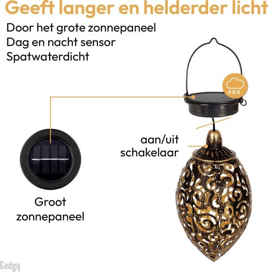 Gadgy Solar hängende orientalische Laterne Set 2pcs. - Bronze - Metall - Solar Gartenbeleuchtung - Led Außenbeleuchtung mit Tag/Nacht-Sensor - Gartenlaterne