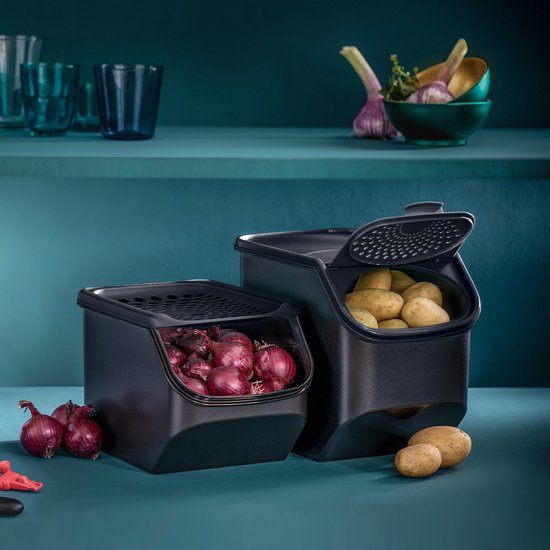 Tupperware-Set – PotatoSmart 8,3 l, OnionSmart 5,5 l & GarlicSmart 2,3 l – Innovative Behälter für Kartoffeln, Zwiebeln und Knoblauch mit optimaler Luftzirkulation – Stapelbares Design – Spülmaschinenfest