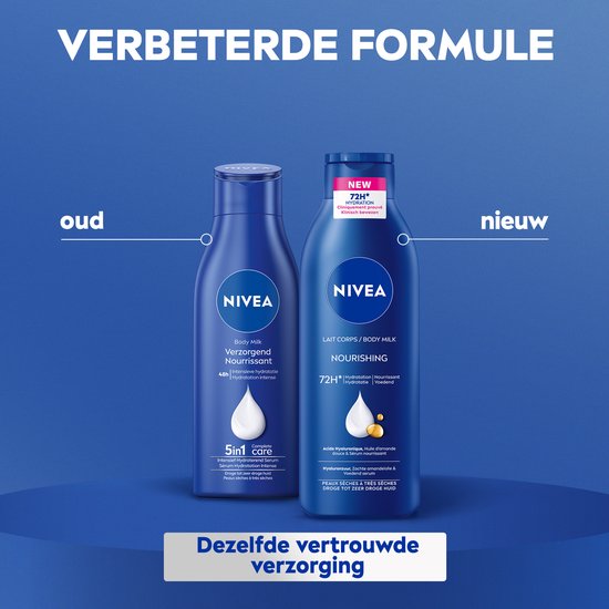 NIVEA Pflegende Körpermilch – mit Hyaluronsäure, sanftem Mandelöl und pflegendem Serum – Körpermilch mit 72-Stunden-Feuchtigkeitsversorgung – Für trockene bis sehr trockene Haut – 400 ml