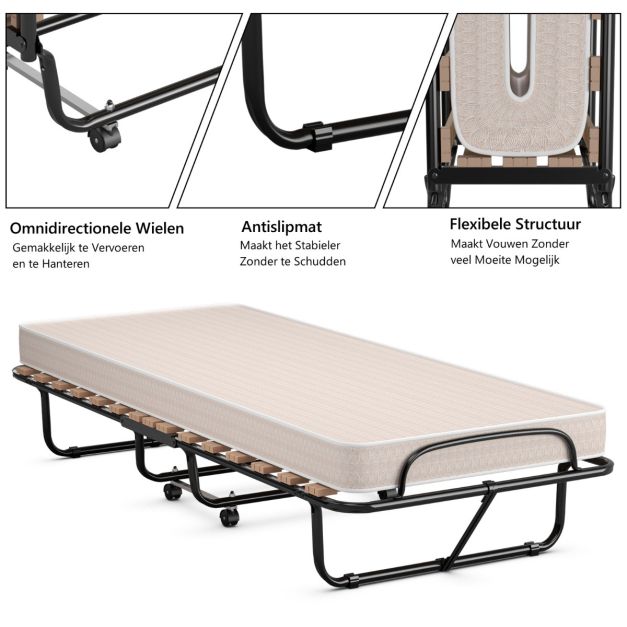 Küstenbett - faltbar - bis zu 120kg. - Inkl. Memory-Schaum-Matratze - 80 x 190 x 39 cm - Beige