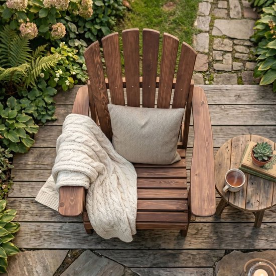 AXI Rosalie Adirondack Stuhl Coffee – Loungesessel aus Holz mit Armlehnen – Zusammenklappbar – Hohe Rückenlehne – Gartenstuhl – 75,5 x 86,5 x 85 cm – 100 % FSC-zertifiziertes Hemlock-Holz