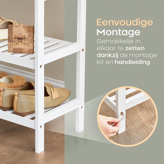O'DADDY® Schuhregal - Schuhbank - Flurbank - Schuhschrank - Schuhaufbewahrungssystem - Schuhschrank - 3 Lagen - für 12 Paar - Multifunktionsregal - Bambus - Weiß - 70 x 28 x 45 cm