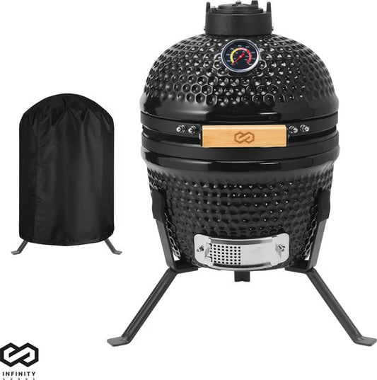 Infinity Goods Kamado BBQ Ei - 13 Zoll - Inklusive Abdeckung - Holzkohle BBQ - Ã˜ 27 CM - Schwarz
