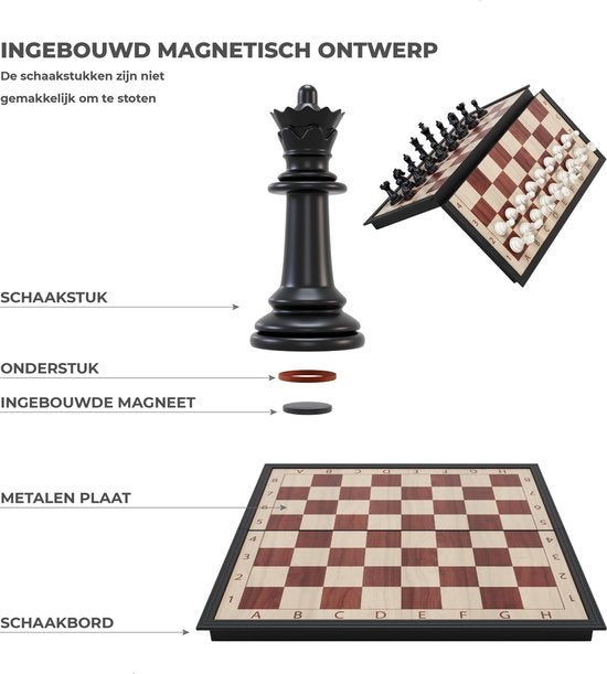 Woodley - Magnetisches Schachbrett mit Schachfiguren - Holz - Faltbar
