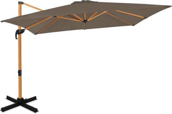 VONROC Premium Sonnenschirm Pisogne - 300x300cm - Inkl. Kreuzfuß & Schutzhülle - Quadratisch - 360° drehbar - Neigbar - UV-beständiges Tuch - Holzoptik - Schwarz