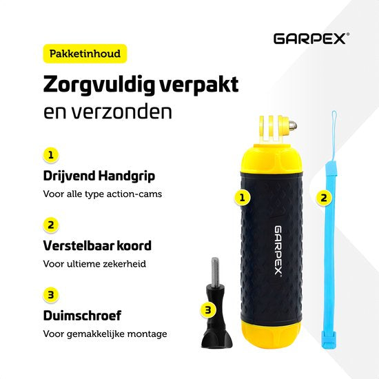 GarpexÂ® Floating Handgrip - Schwimmendes Stativ - Universal - Geeignet für alle Action-Kameras - Selfie Stick - Inklusive verstellbarer Handschlaufe und Daumenschraube