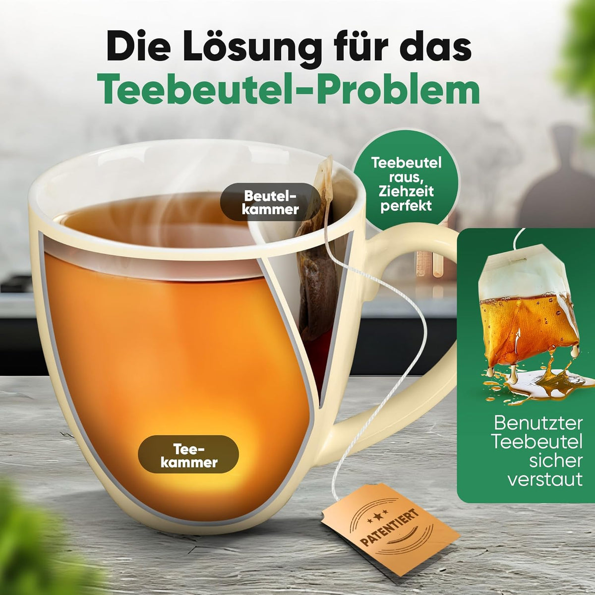 Neighbour's Friend Patentierte Teetasse beige Geschenk Box I Keramik Tasse groß 325ml I Teebecher Steingut I Keramiktasse für Tee I Spülmaschinengeeignet Teetassen I Modernes Design für Teetrinker