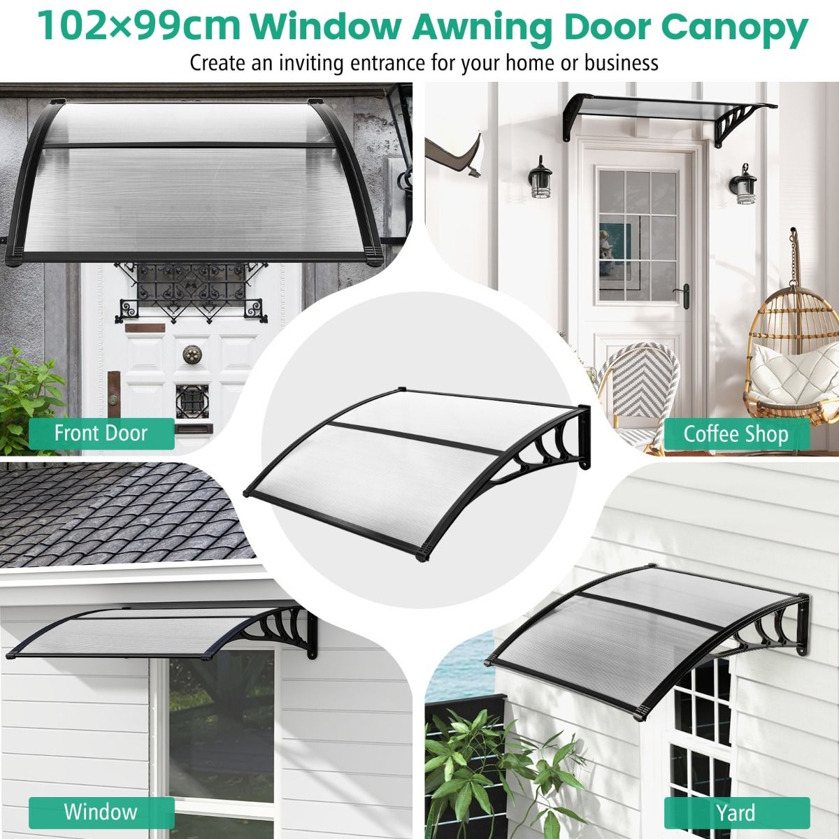 Coast Terrassentür-Markise – Schutz vor Sonne und Regen – Polycarbonat-Paneel – grau – 102 x 99 cm