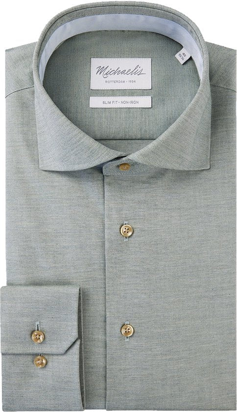 Michaelis slim fit Herrenhemd - Twill - grün - bügelfrei - Kragenweite: 43