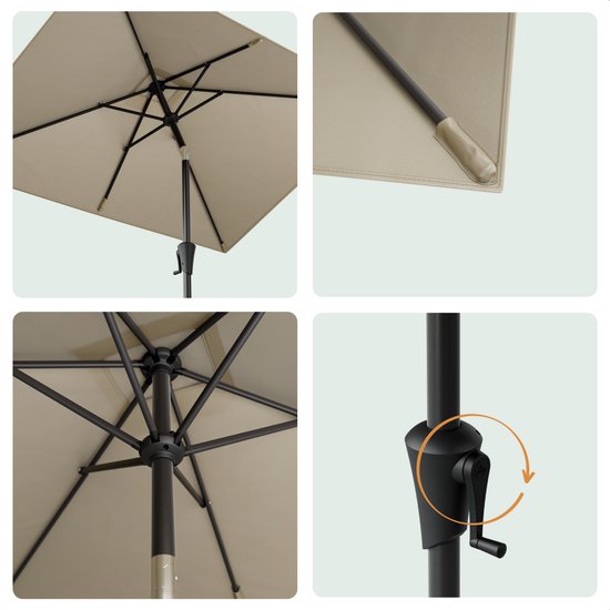 LifeGoods Sonnenschirm - Garten - 210x140cm - 30° neigbar - Wasserdicht - UPF50+ - Taupe