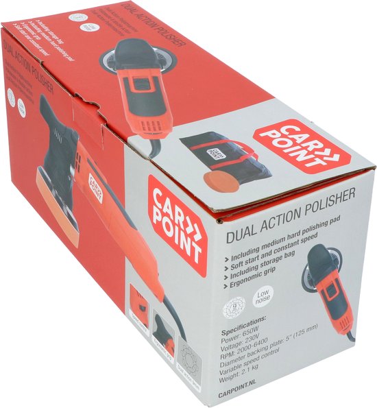Carpoint Dual-Action-Poliermaschine – 650 Watt – 6 Geschwindigkeitsstufen – 2000–6400 Polierbewegungen – 9 mm Exzenterhub