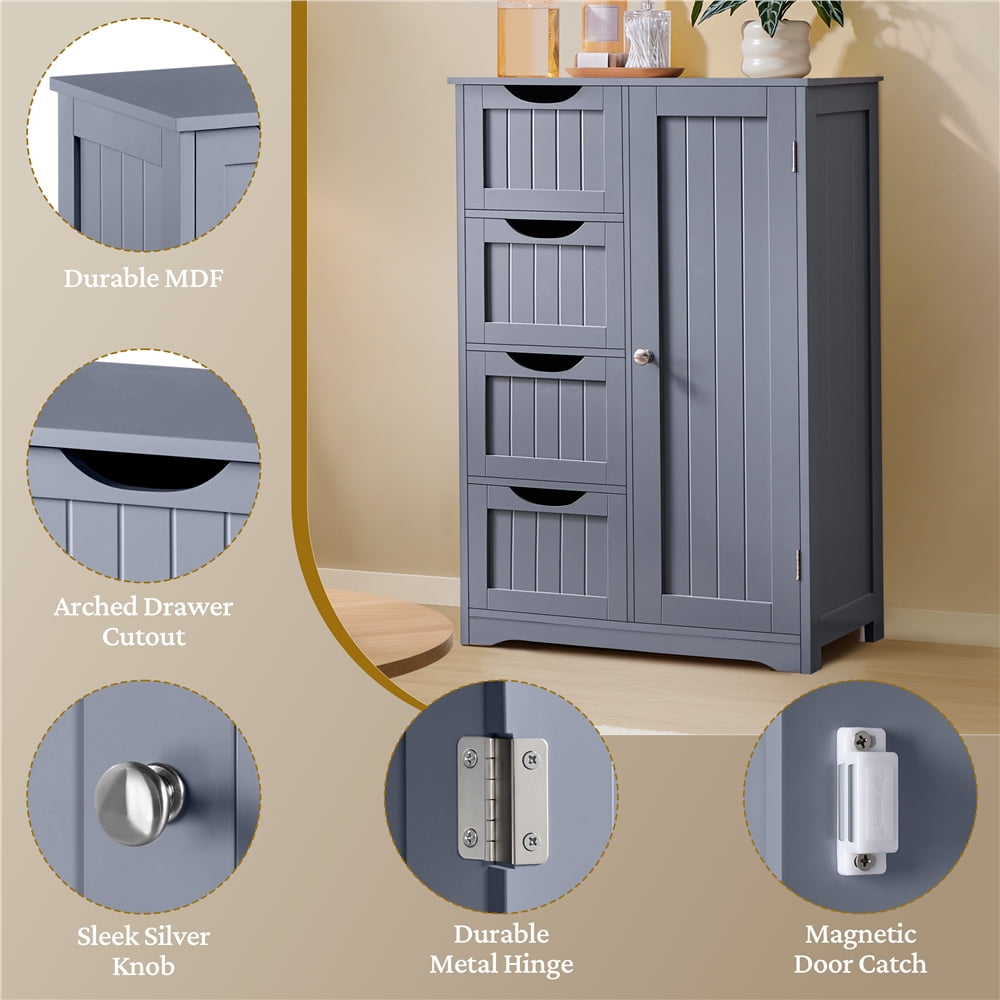 Yaheetech Badezimmerschrank mit 4 Schubladen – 55,9 x 30,5 x 82,6 cm – Grau
