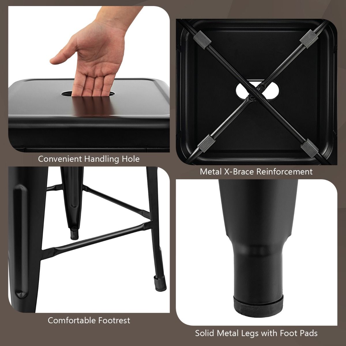 Coast 4-teiliges Barhocker-Set – stapelbar – mit Fußstütze – schwarz – Sitzhöhe 76 cm