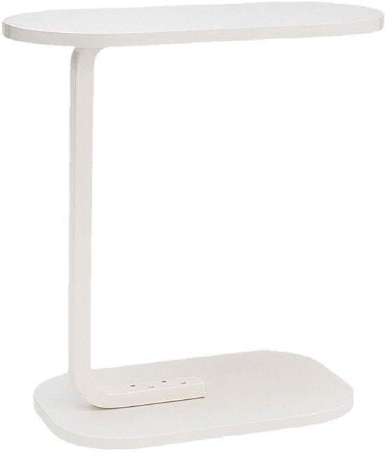 Ceruzo Beistelltisch - Weißer Bank-Tisch - Metall mit Holz - Couchtisch - C-Form - Kompakt- 45x28x60cm