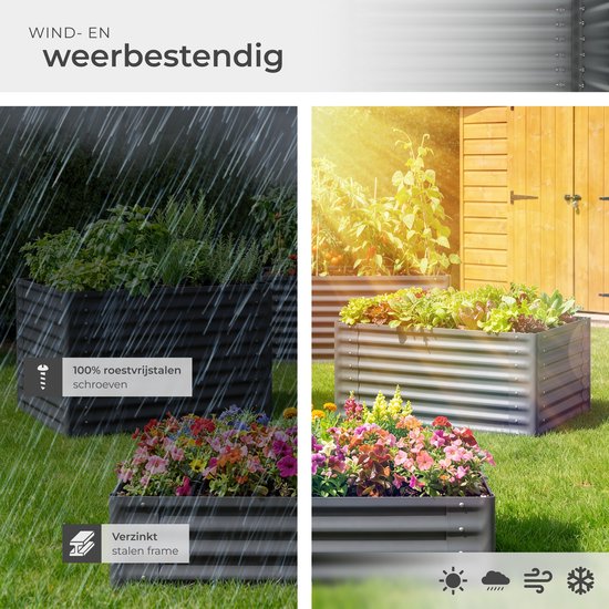 tectake® Erhöhter Pflanzkübel – 80 x 60 x 30 cm – 130 l – Pflanzkübel für den Außenbereich – Anzuchtkasten – Gemüsegarten-Kasten – Verzinkter Stahl – Offener Boden – Kräutergarten – Gartenkübel – Ergonomisch