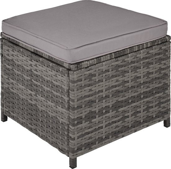 tectake - Geflechtsitzgruppe, 5-teiliges Lounge-Gartenmöbel-Set mit Tisch, Sessel und Hocker, Essgruppe für bis zu 4 Personen, Garten- und Balkonmöbel inkl. Kissen - grau - Poly-Rattan