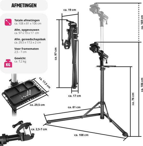 tectake - Fahrradreparaturständer Jan - klappbarer/höhenverstellbarer Montageständer - geeignet für E-Bikes/Elektrofahrräder - 404919
