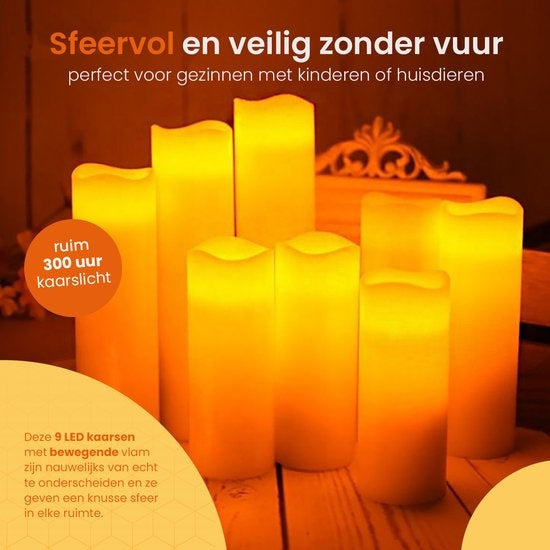 Goliving Led-Kerzen mit Fernbedienung - Bewegliche Flamme - echtes Wachs - 2x Fernbedienung - 9er Set