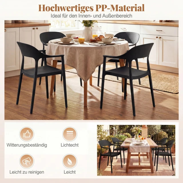 Coast Stapelbare Esszimmerstühle 4er Set - Kunststoff Gartenstühle 57 x 53 x 83 cm - Schwarz