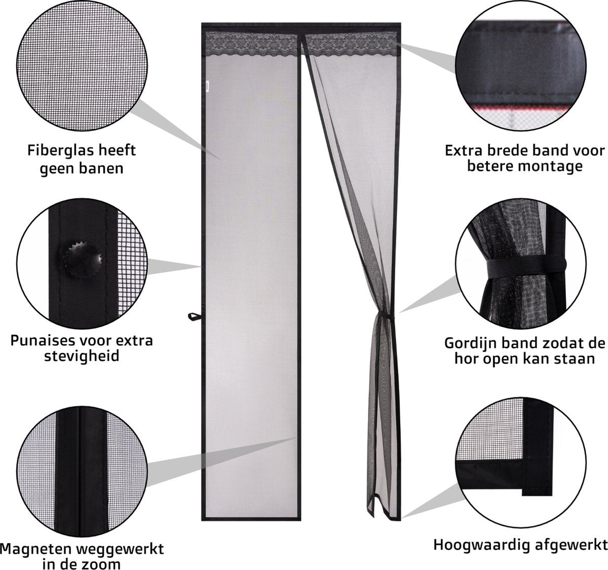 O'DADDY Türvorhang - Fliegenvorhang - Magnetisch - FIBER - Türgitter Deluxe 92 x 230 cm - Schwarz Hor - Türvorhänge
