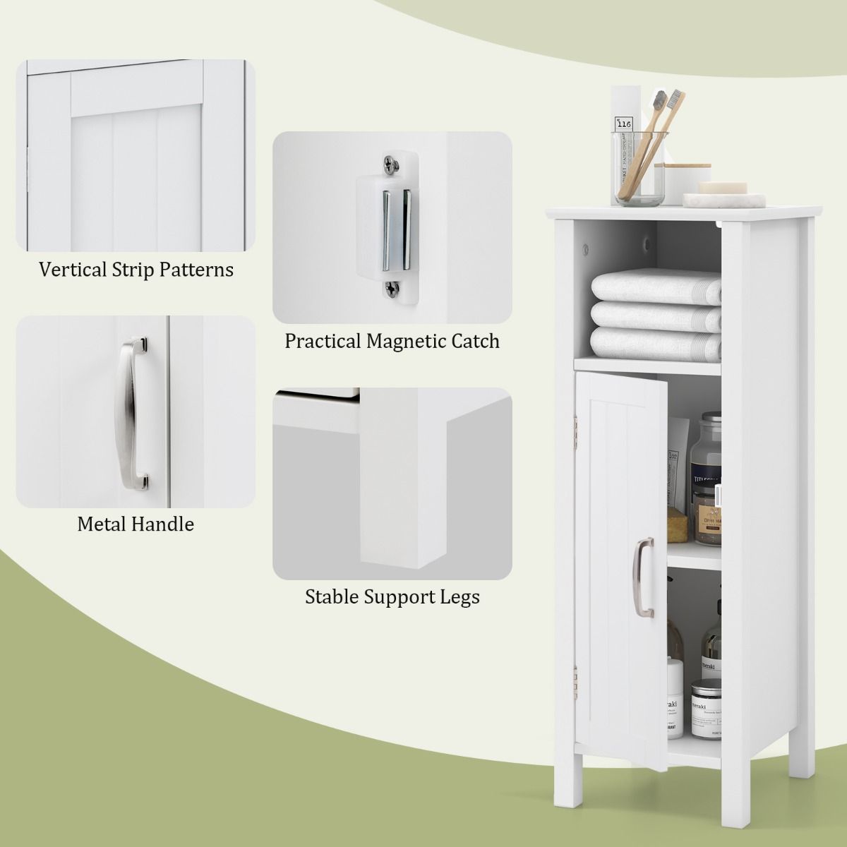 Coast Floor Cabinet mit Tür und verstellbarem Einlegeboden - Weiß - 30 x 30 x 80 cm - Multifunktionaler Aufbewahrungsschrank für Schlafzimmer, Küche, Bad und Wohnzimmer