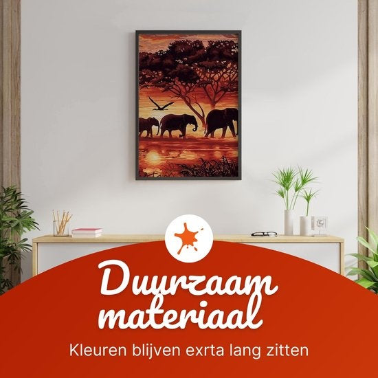 RubyeÂ® Malen nach Zahlen Erwachsene - Elefantenfamilie - inklusive Pinsel - Leinwand Malen nach Zahlen - 40x50cm