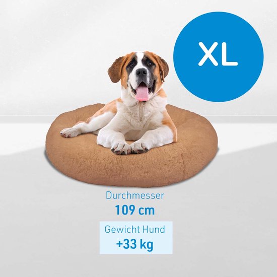Peaceful Pooch XL – flauschiges Hundebett – 109 cm Durchmesser – zusammenklappbar – in verschiedenen Größen erhältlich. Katzenbett – waschbar – herausnehmbare Füllung – entspannt Gelenke und Muskeln – rutschfester Noppenboden