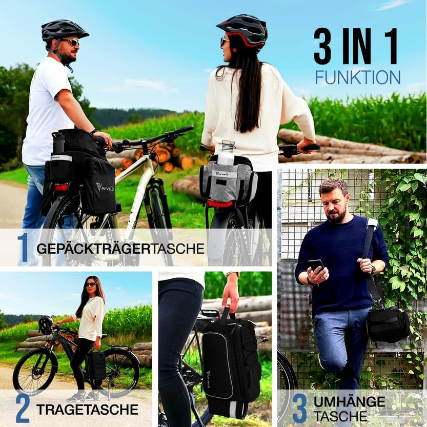 MIVELO Gepäckträgertasche - isoliert - bis zu 20L - wasserabweisend - 40 x 22 x 20 cm - Schwarz