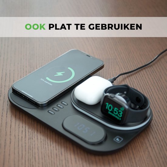 iSetchi Wireless Qi Charger 15 Watt Schnellladegerät (4-in-1) - Mit Quick Charge 3.0 Adapter, LED Uhr & LED Lampe - Qi Ladestation