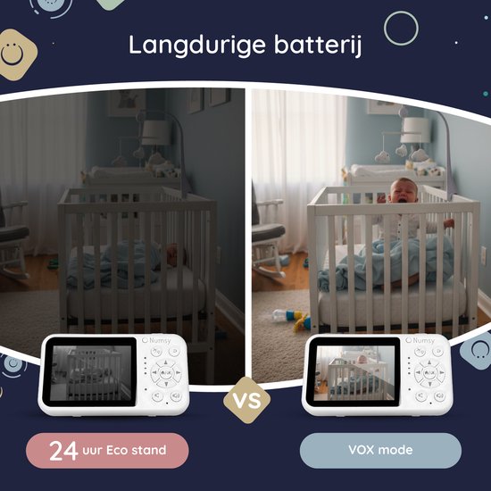 Numsy One Babyphone mit Kamera - 2.8 Bildschirm - Nachtsicht - VOX/ECO - Talk-back Funktion